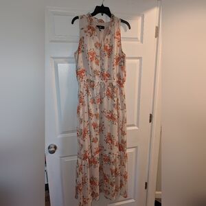 Floral Sleeveless Maxi Dress - Orange and Cream